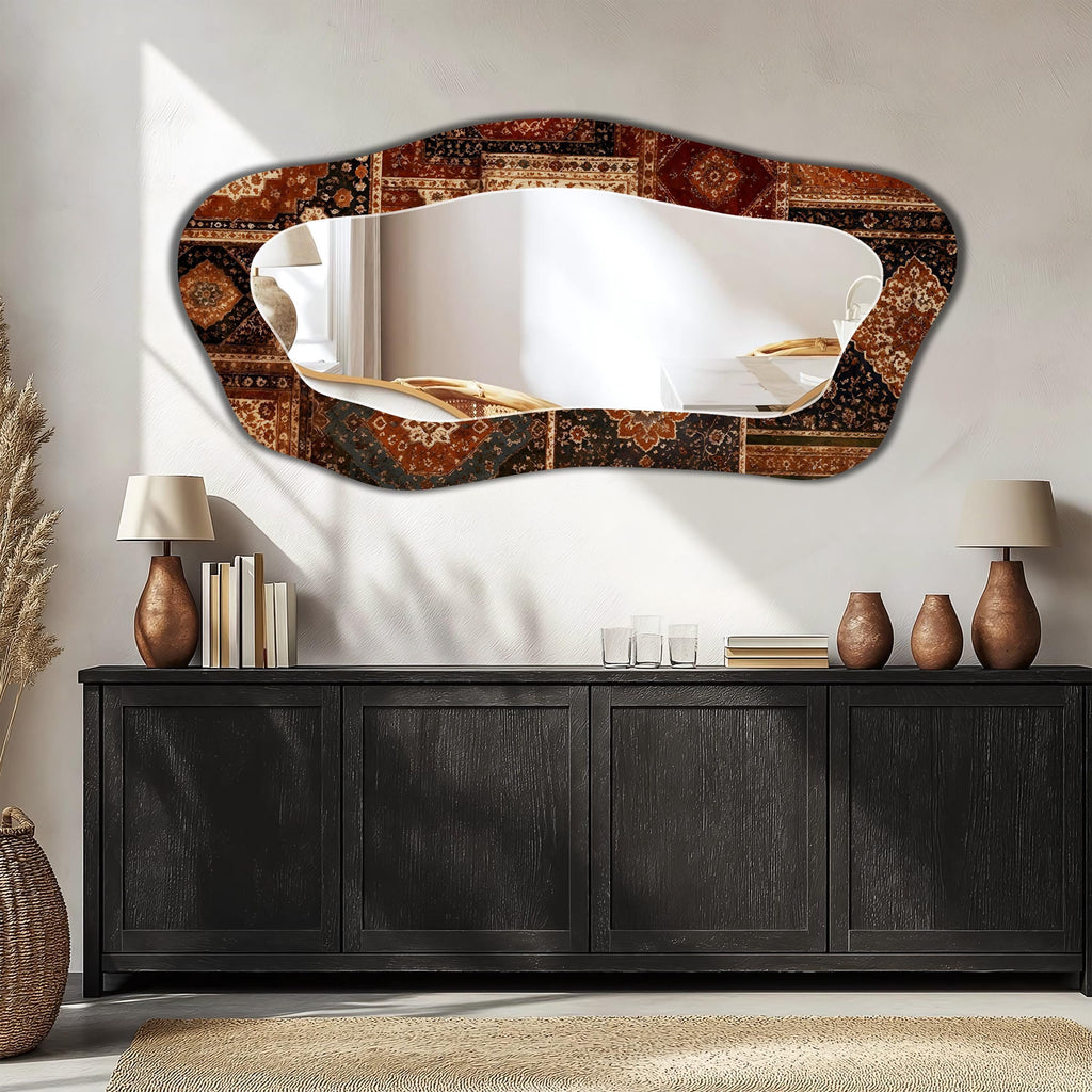 Asymmetrical Wall Mirror, Persian Rug Textures Full-Length Irregular Wall Mirror