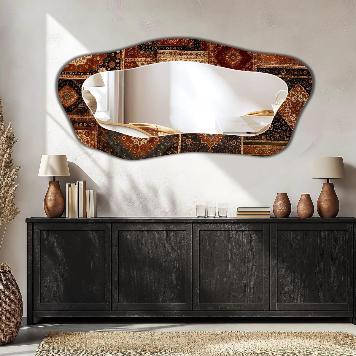 Asymmetrical Wall Mirror, Persian Rug Textures Full-Length Irregular Wall Mirror