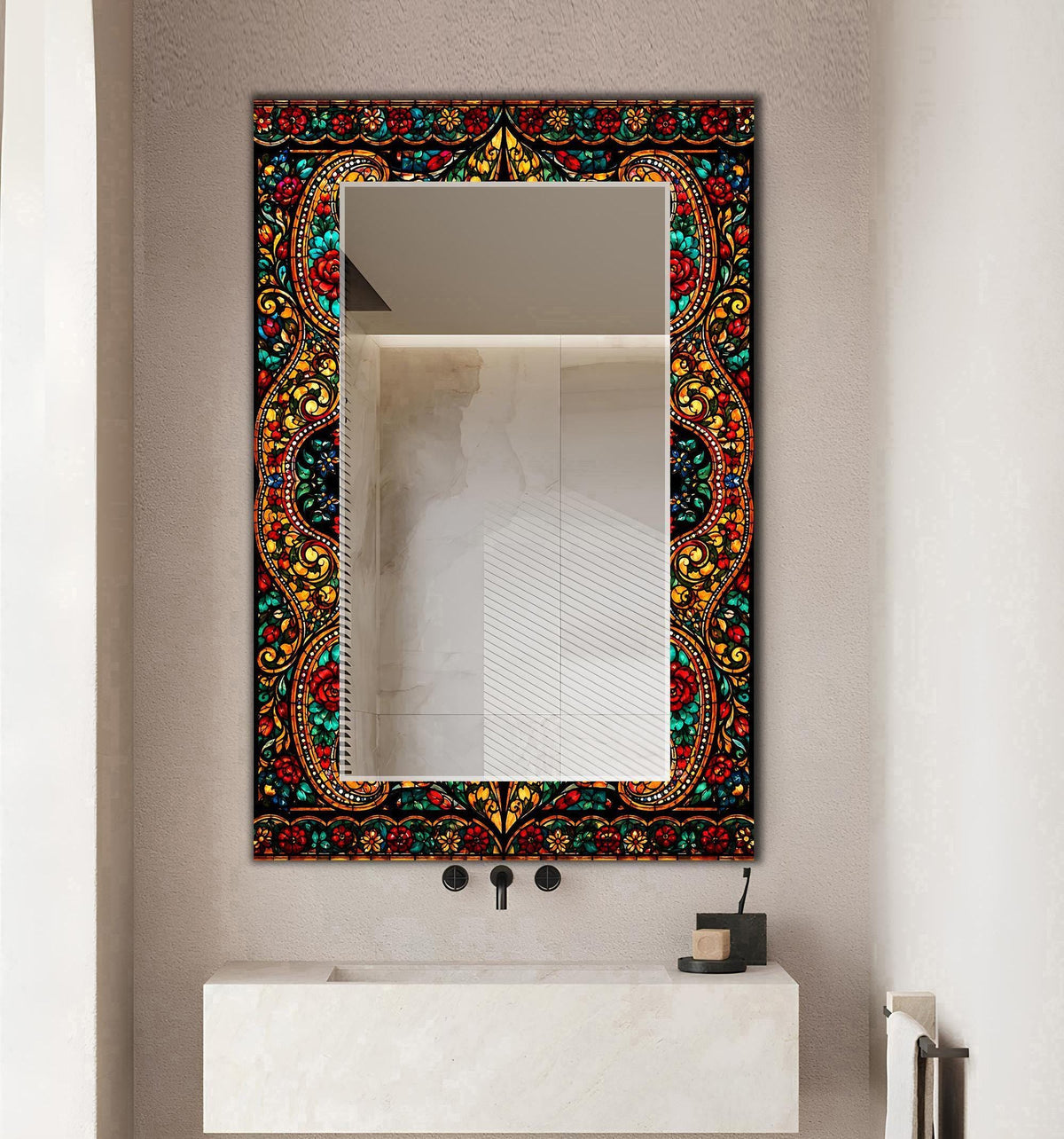 Decorative Full Length Mirror, Mandala Texture Glass Wall Art as Mirror