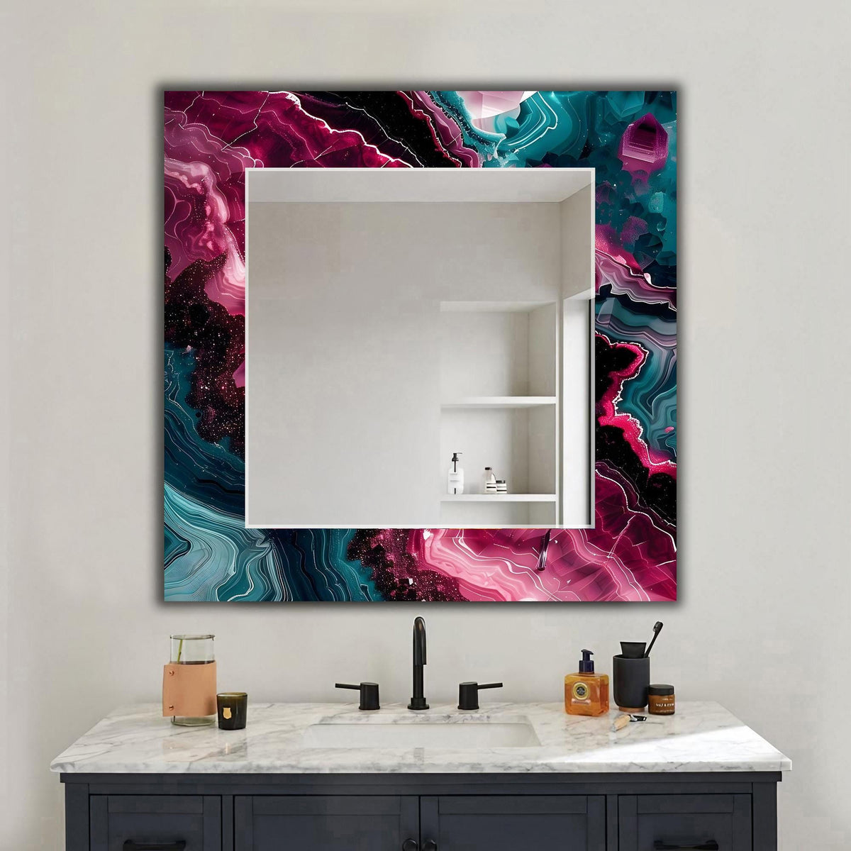 Decorative Wall Mirror, Emerald Teal Ruby Agate Geode Texture Wall Mirror - Variations on Shape