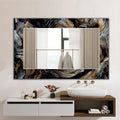 Large Abstract Wall Mirror, Wooden Wave Texture, Home Decor