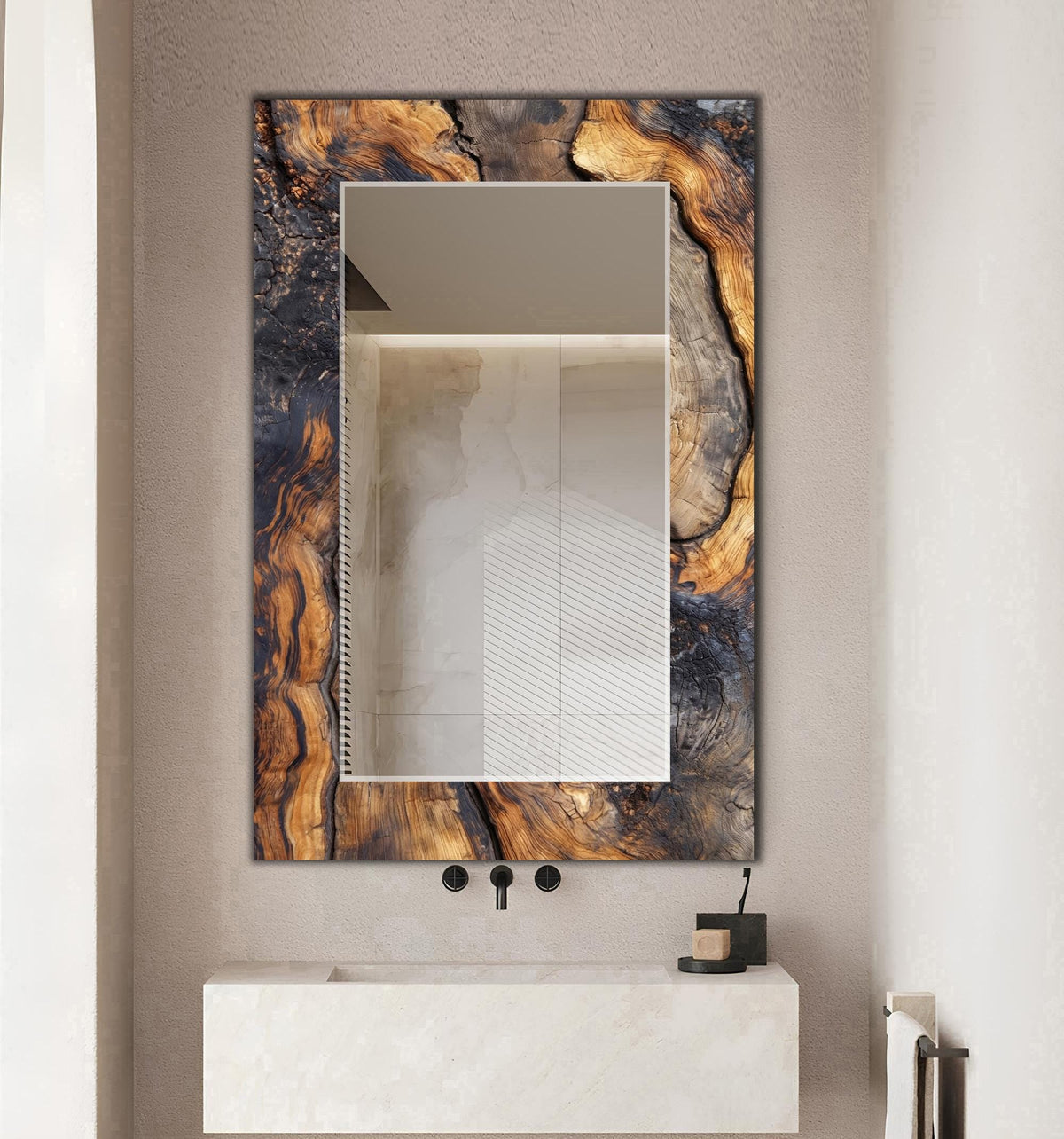 Large Mirror, Wavy Wood-Texture Wall Mirror, Full Length Mirror