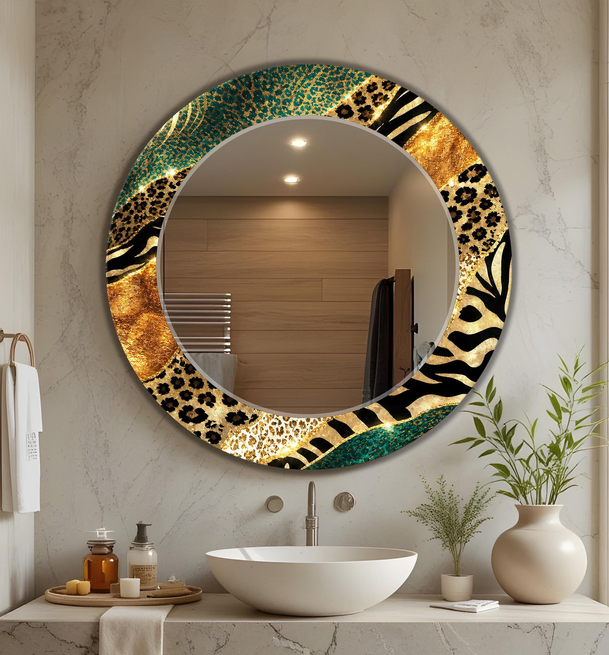 decorative wall mirror, Leopard Pattern Wall Mirror, Leopard Wall Art as Luxury Mirror
