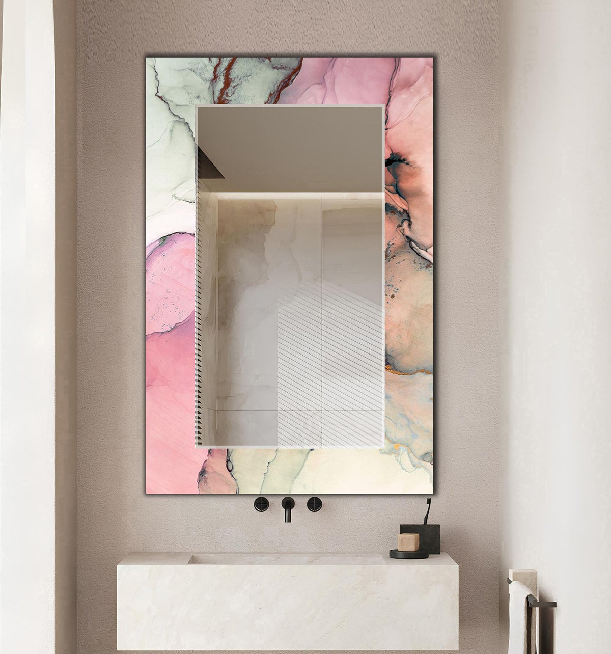 Wall Mirror, Blush Pink Marble Pattern Glass Wall Art as Mirror