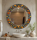Persian Wall Mirror, Floral Decorative Round Mirror