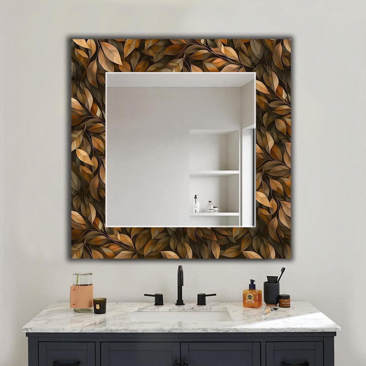 Decorative Round Wall Mirror, Luxury Leaf Pattern as Large Mirror