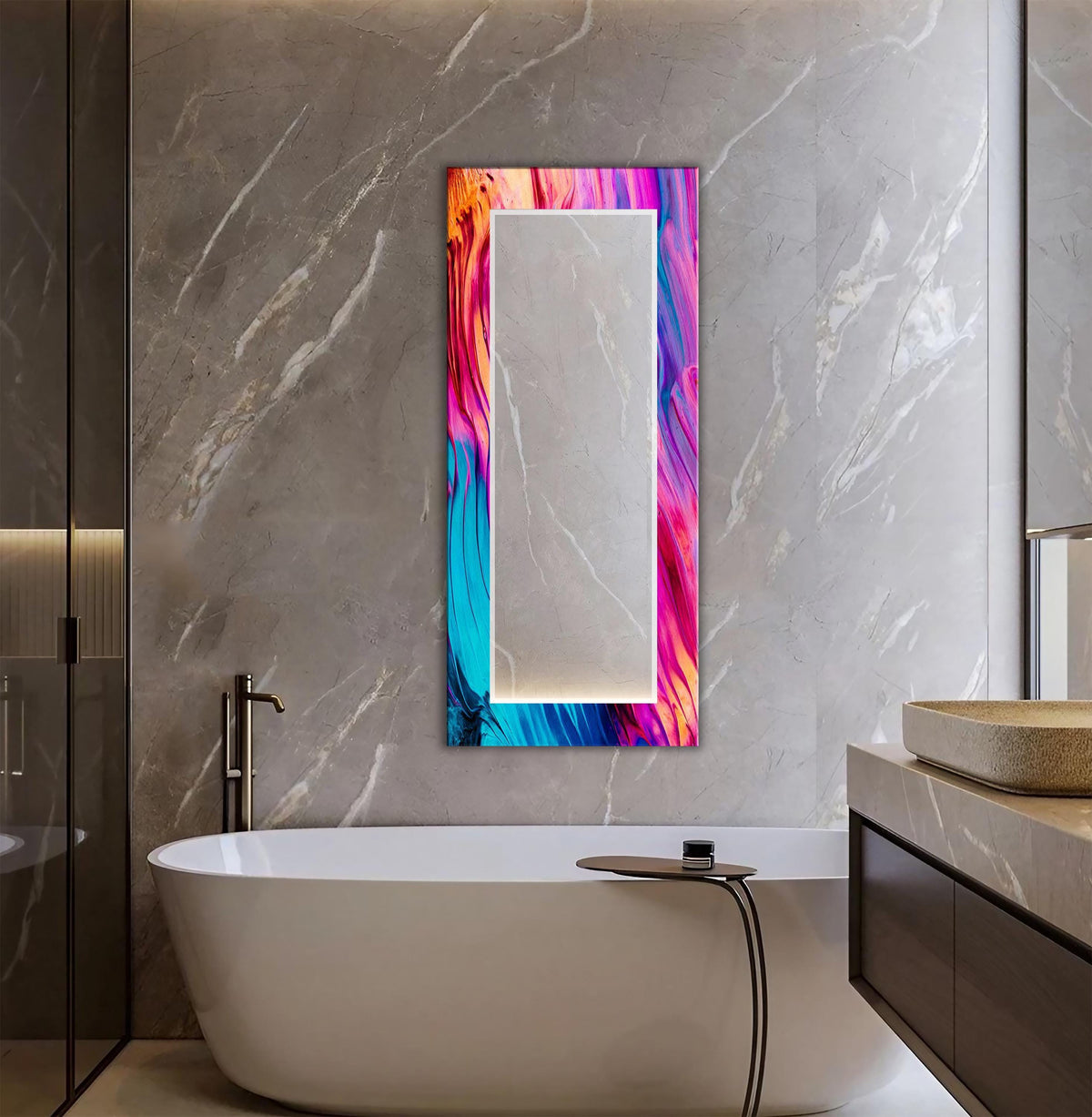 Red and Blue Wall Mirror, Colorful Cosmic Abstract Art as Wall Mirror