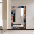 Geometric Wall Mirror, Persian Tile Texture Glass Wall Art as Large Mirror