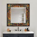 Decorative Wall Mirror, Stained Glass Texture Wall Mirror, Floral Luxury Mirror