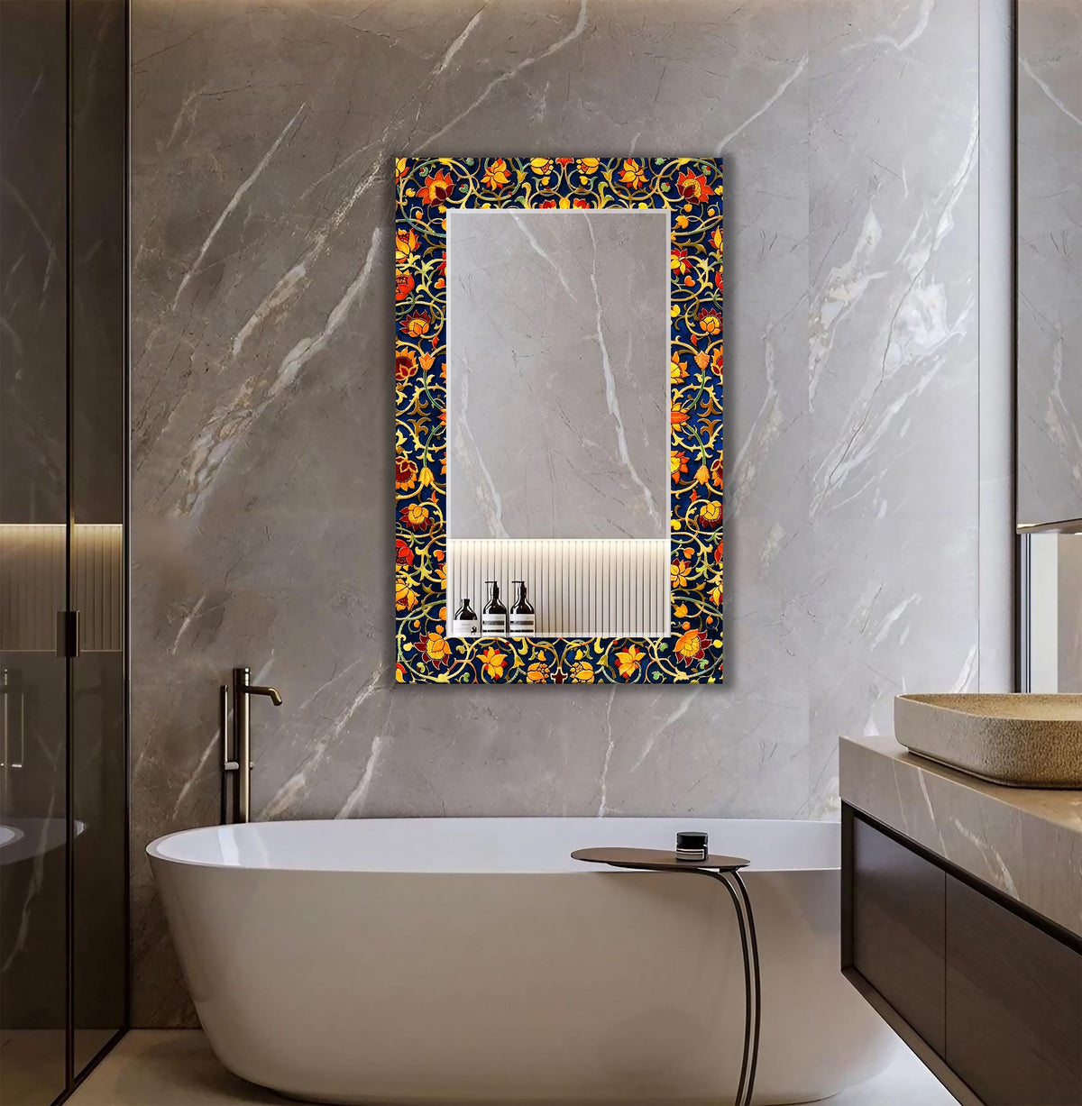 Persian Wall Mirror, Floral Decorative Round Mirror