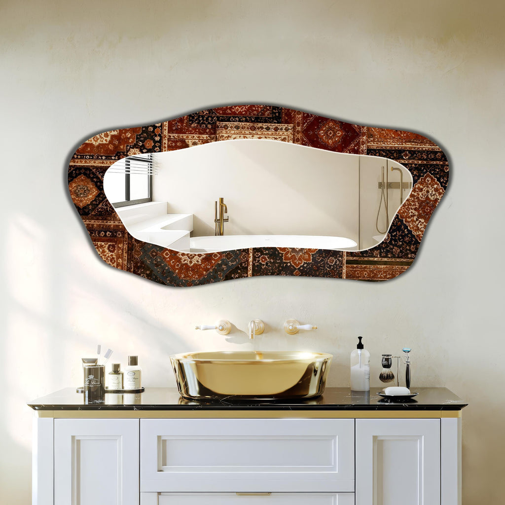 Asymmetrical Wall Mirror, Persian Rug Textures Full-Length Irregular Wall Mirror
