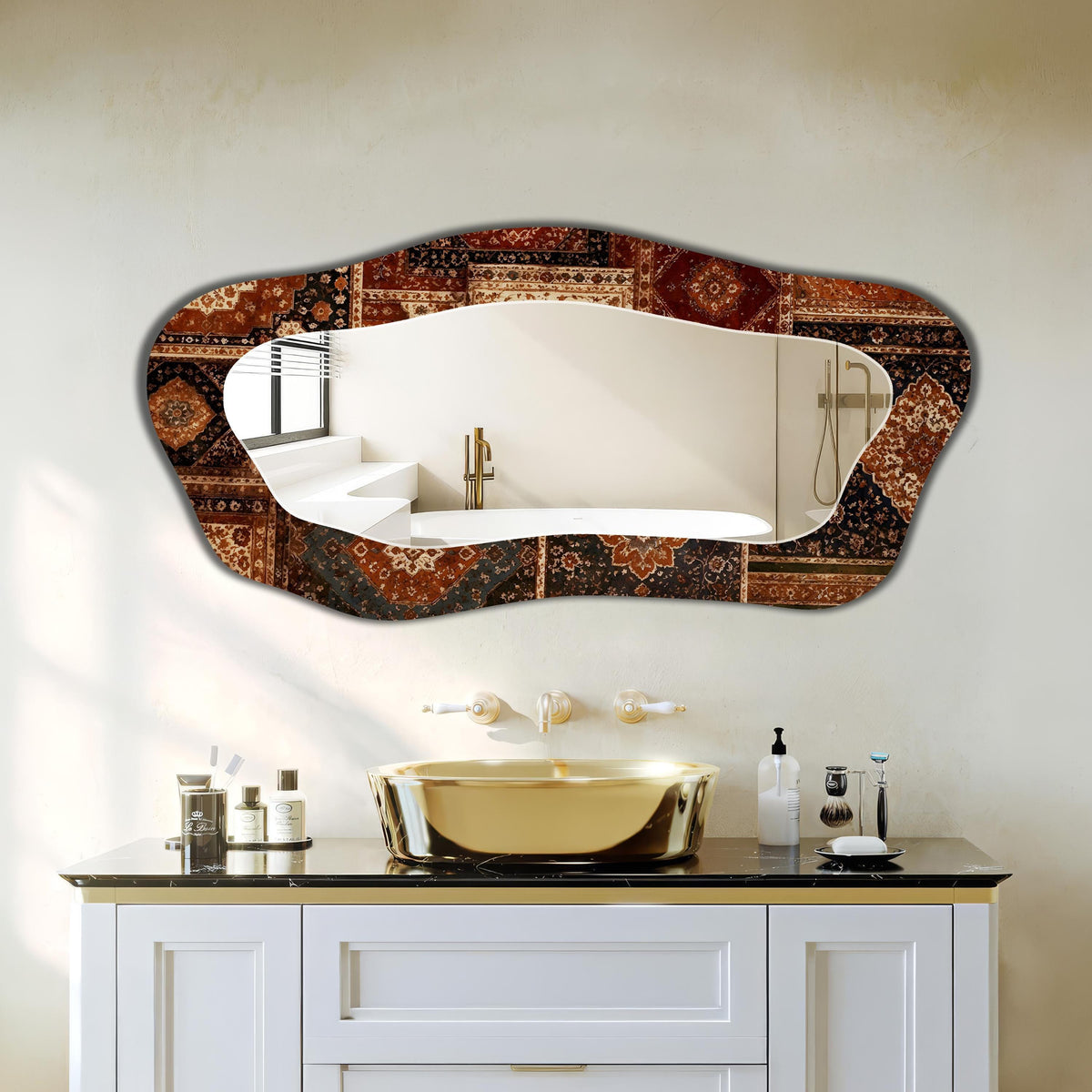 Asymmetrical Wall Mirror, Persian Rug Textures Full-Length Irregular Wall Mirror
