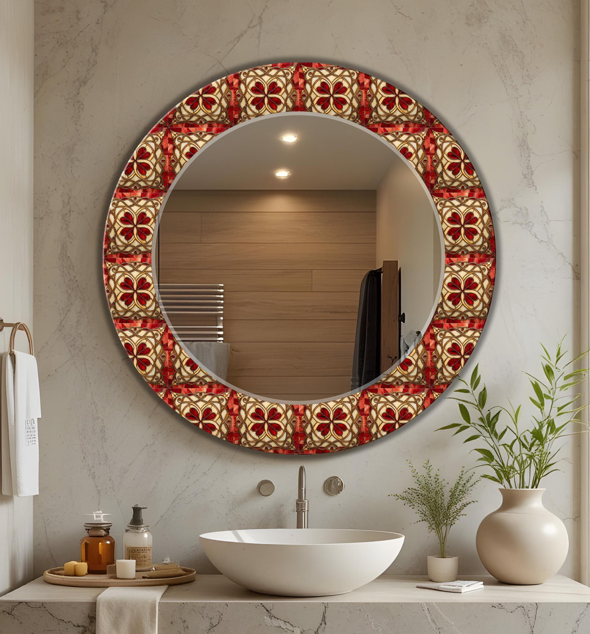 Large Decorative Wall Mirror, Red and Gold Tile Texture Mirror - Variations in Shape