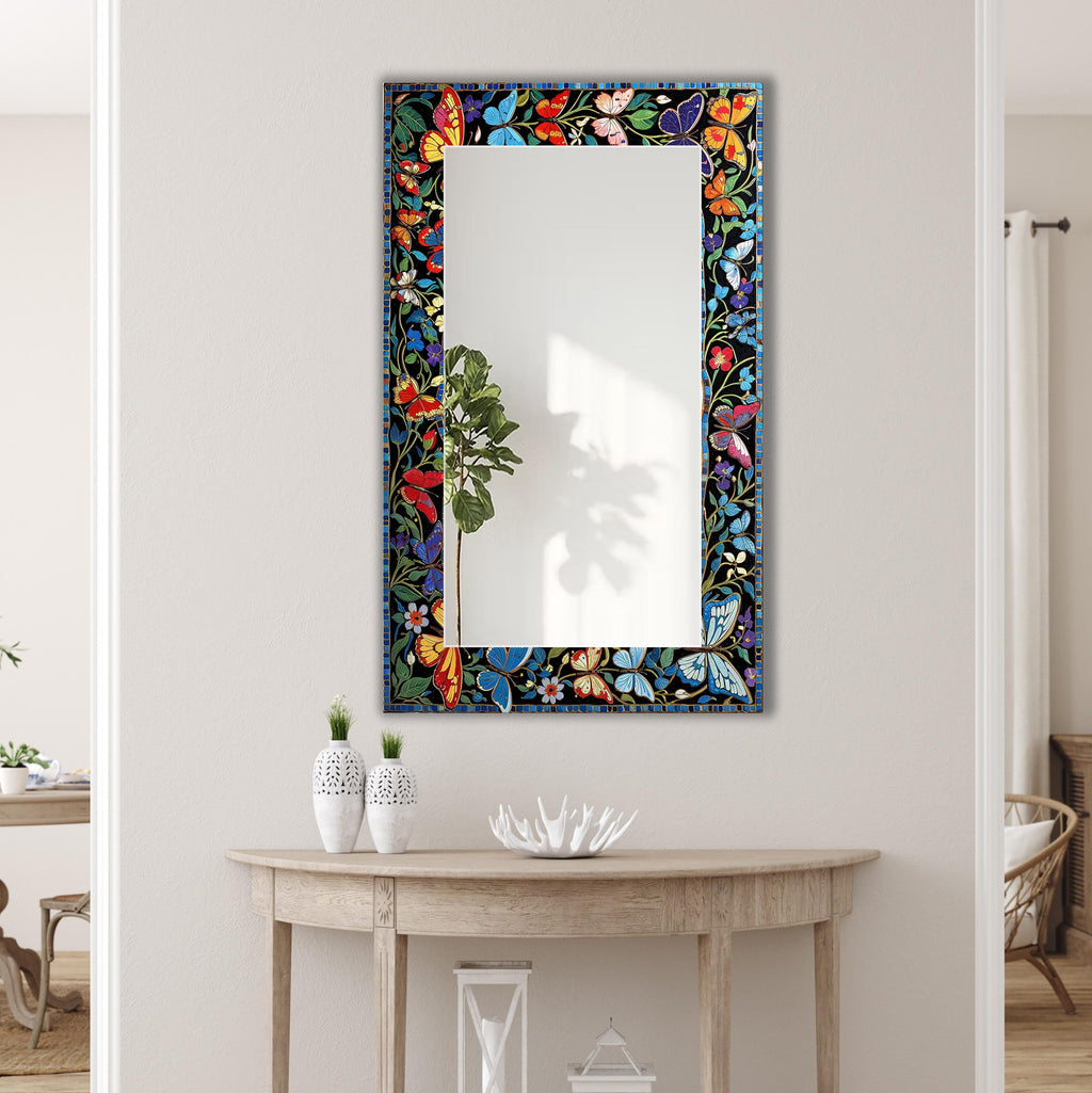 Butterfly Wall Mirror, Round Mosaic Texture Wall Mirror - With Variations Shape