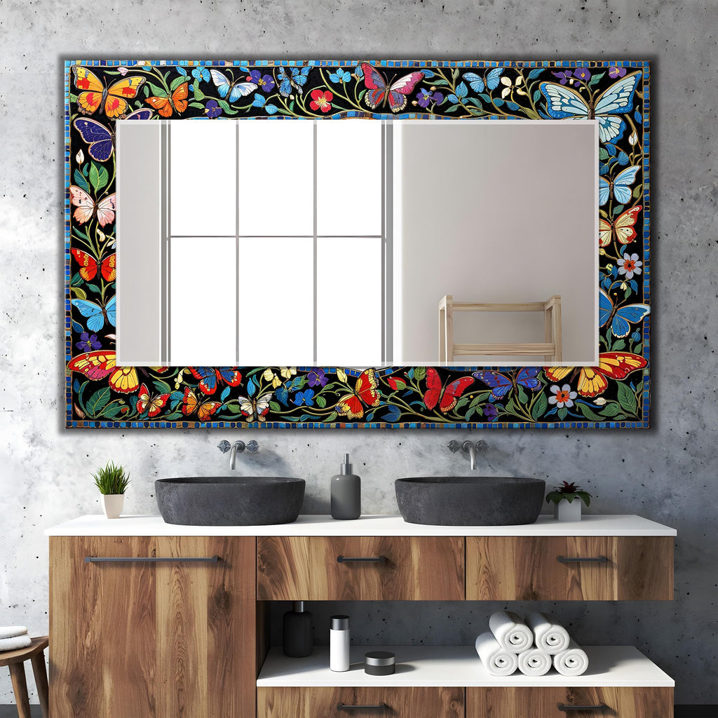 Butterfly Wall Mirror, Round Mosaic Texture Wall Mirror - With Variations Shape