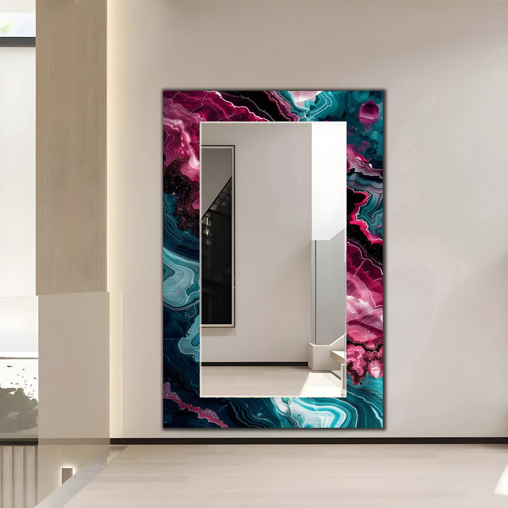 Decorative Wall Mirror, Emerald Teal Ruby Agate Geode Texture Wall Mirror - Variations on Shape