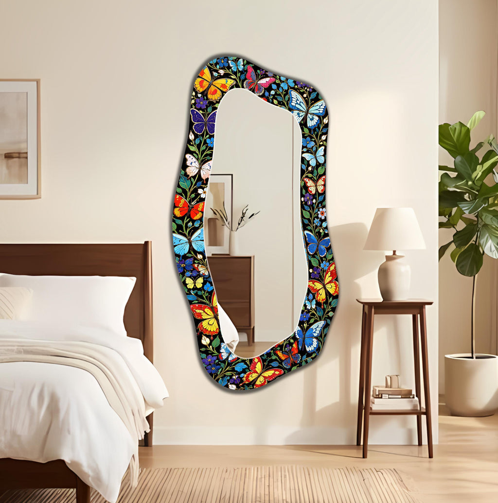 Irregular Butterfly Wall Mirror, Asymmetric Mosaic Pattern Full Length Organic Mirror