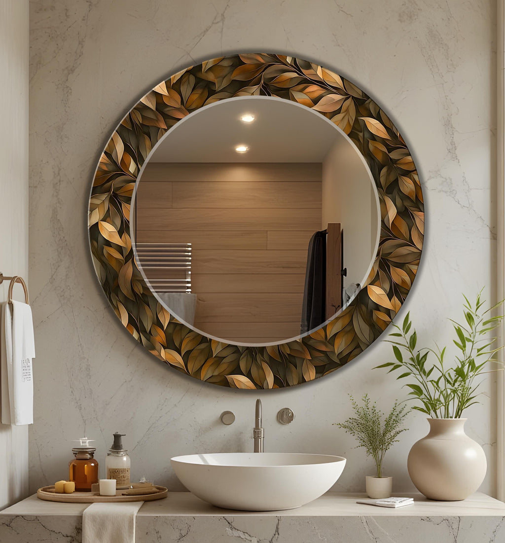 Decorative Round Wall Mirror, Luxury Leaf Pattern as Large Mirror