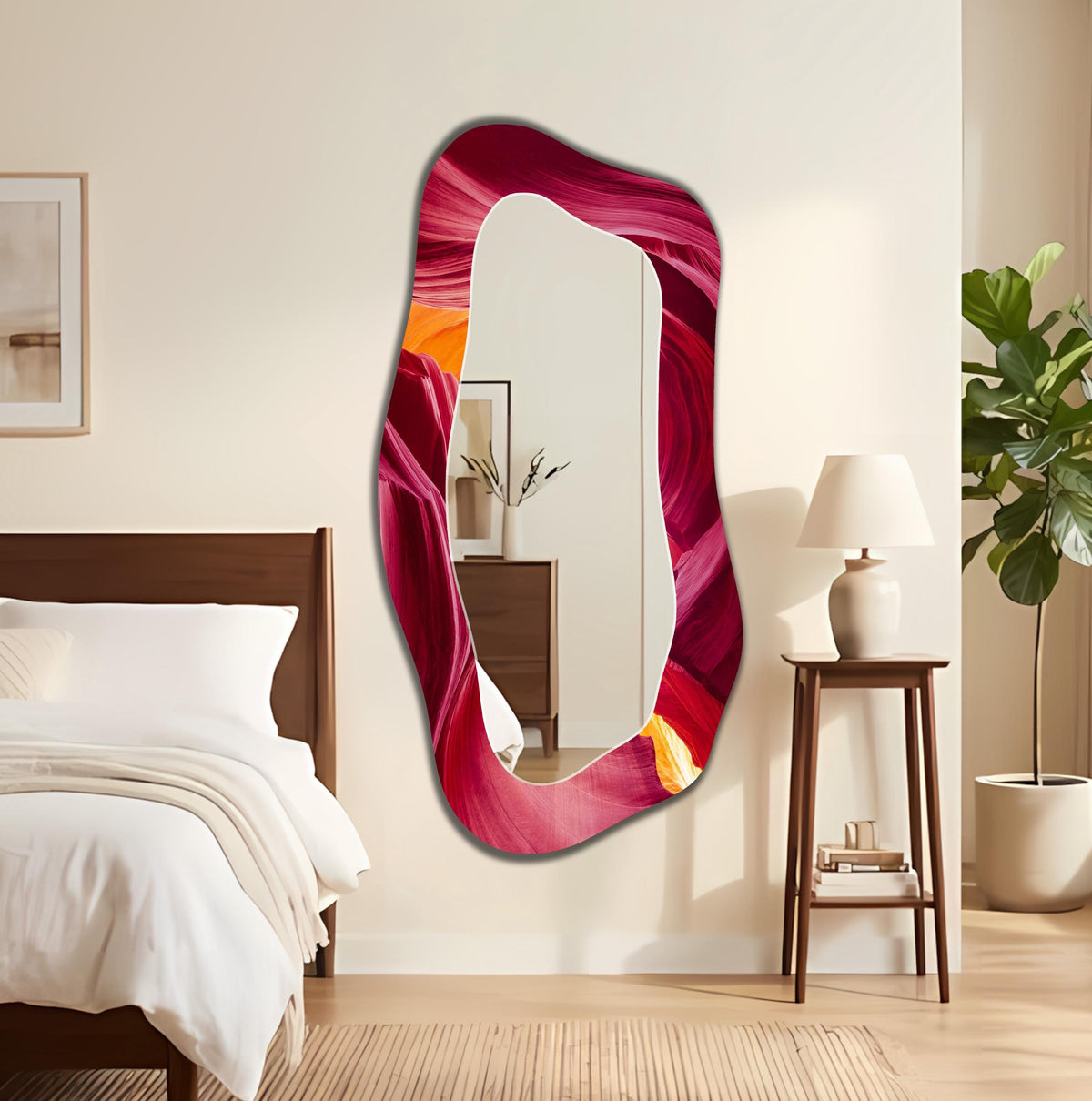 Asymmetric Wall Mirror, Maroon Irregular Full-Length Mirror