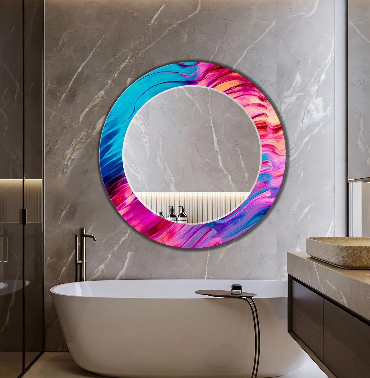Red and Blue Wall Mirror, Colorful Cosmic Abstract Art as Wall Mirror