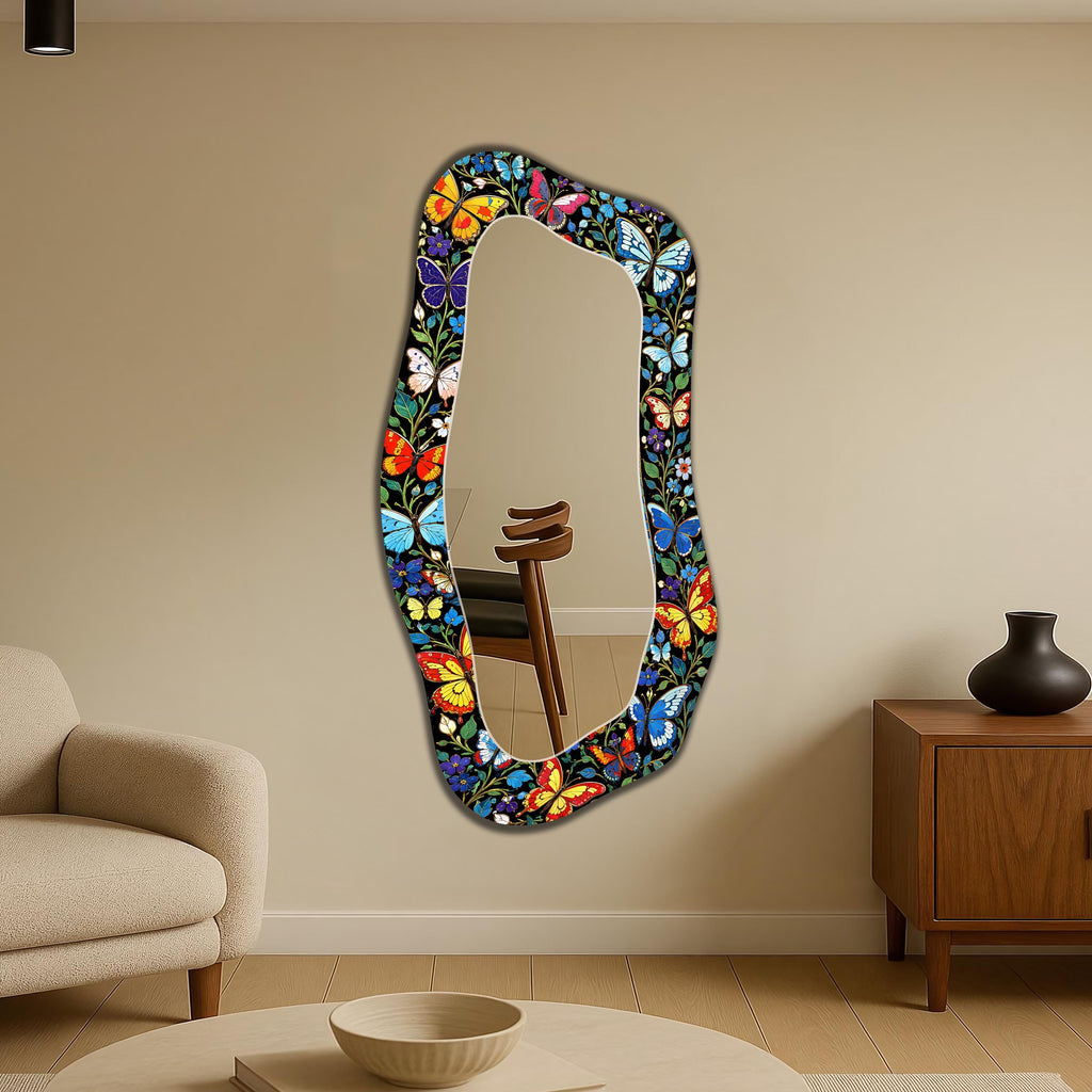 Irregular Butterfly Wall Mirror, Asymmetric Mosaic Pattern Full Length Organic Mirror
