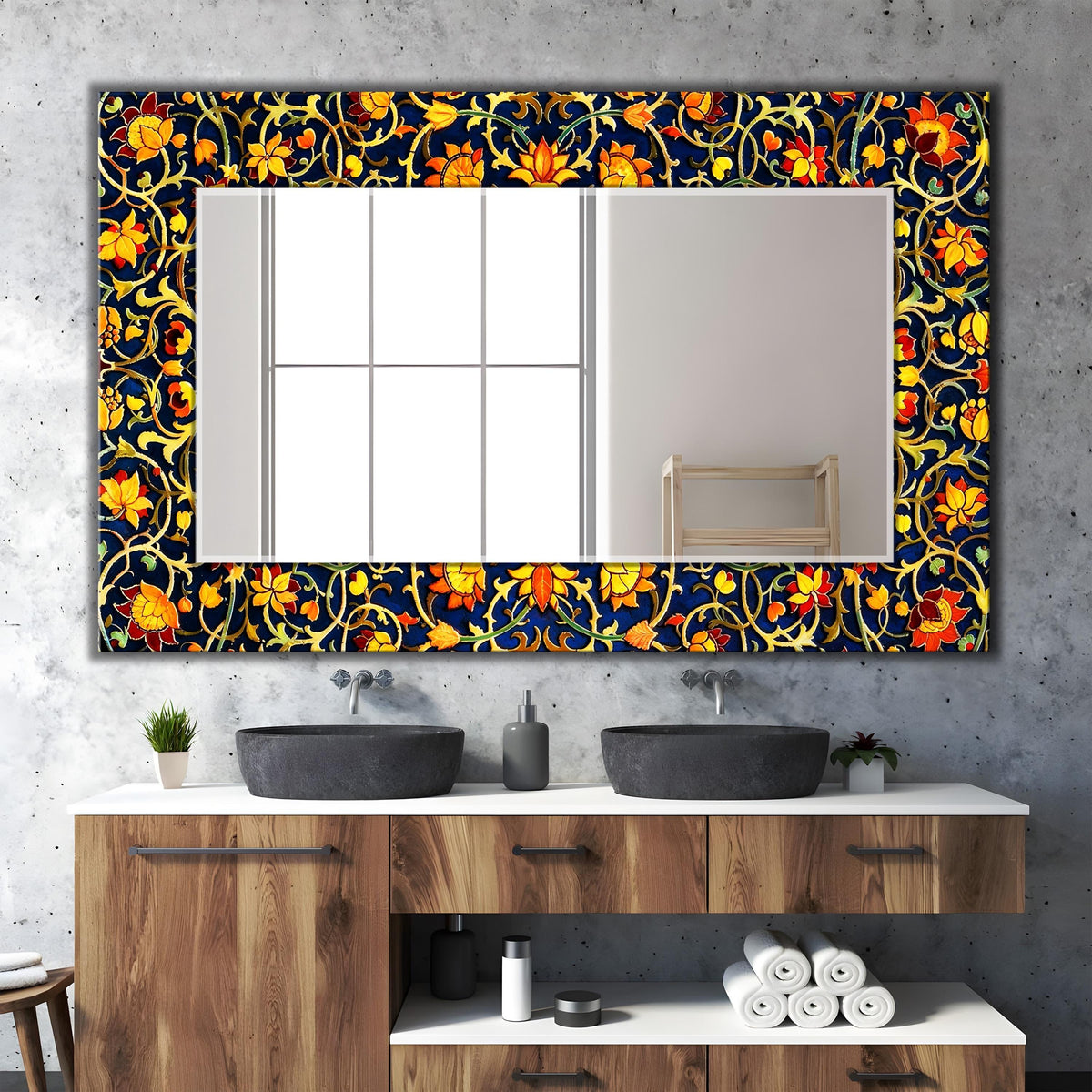 Persian Wall Mirror, Floral Decorative Round Mirror