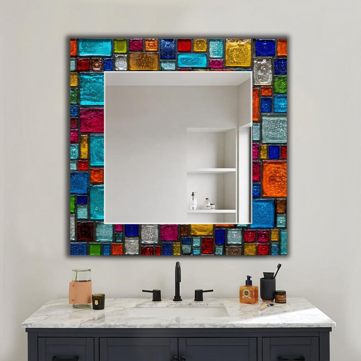 Large Wall Mirror, Colorful Abstract Art as Entry Mirror