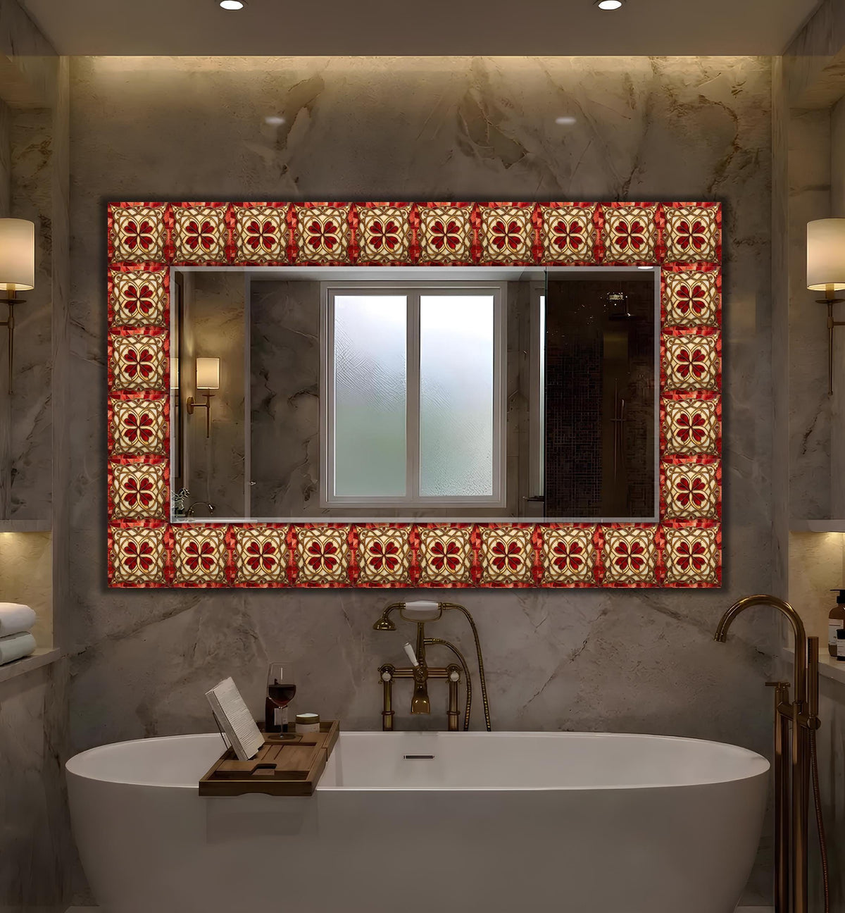 Large Decorative Wall Mirror, Red and Gold Tile Texture Mirror - Variations in Shape