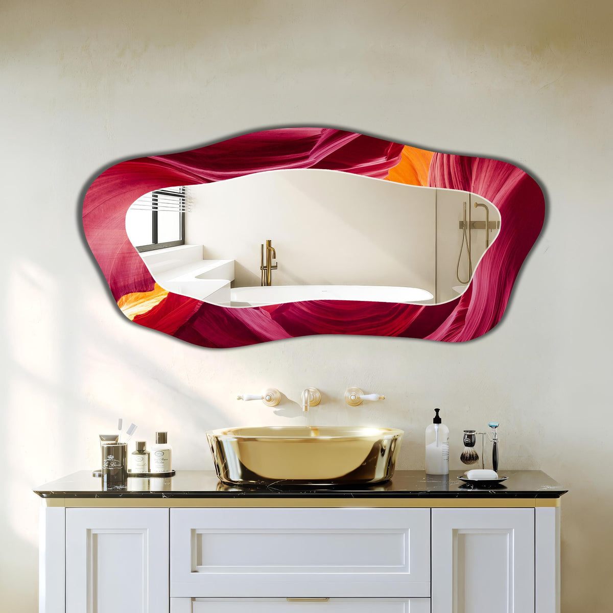 Asymmetric Wall Mirror, Maroon Irregular Full-Length Mirror