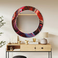 Customizable Wall Mirror, Geometric Abstract Art as Wall Mirror, Red Wavey Wall Art with Mirror
