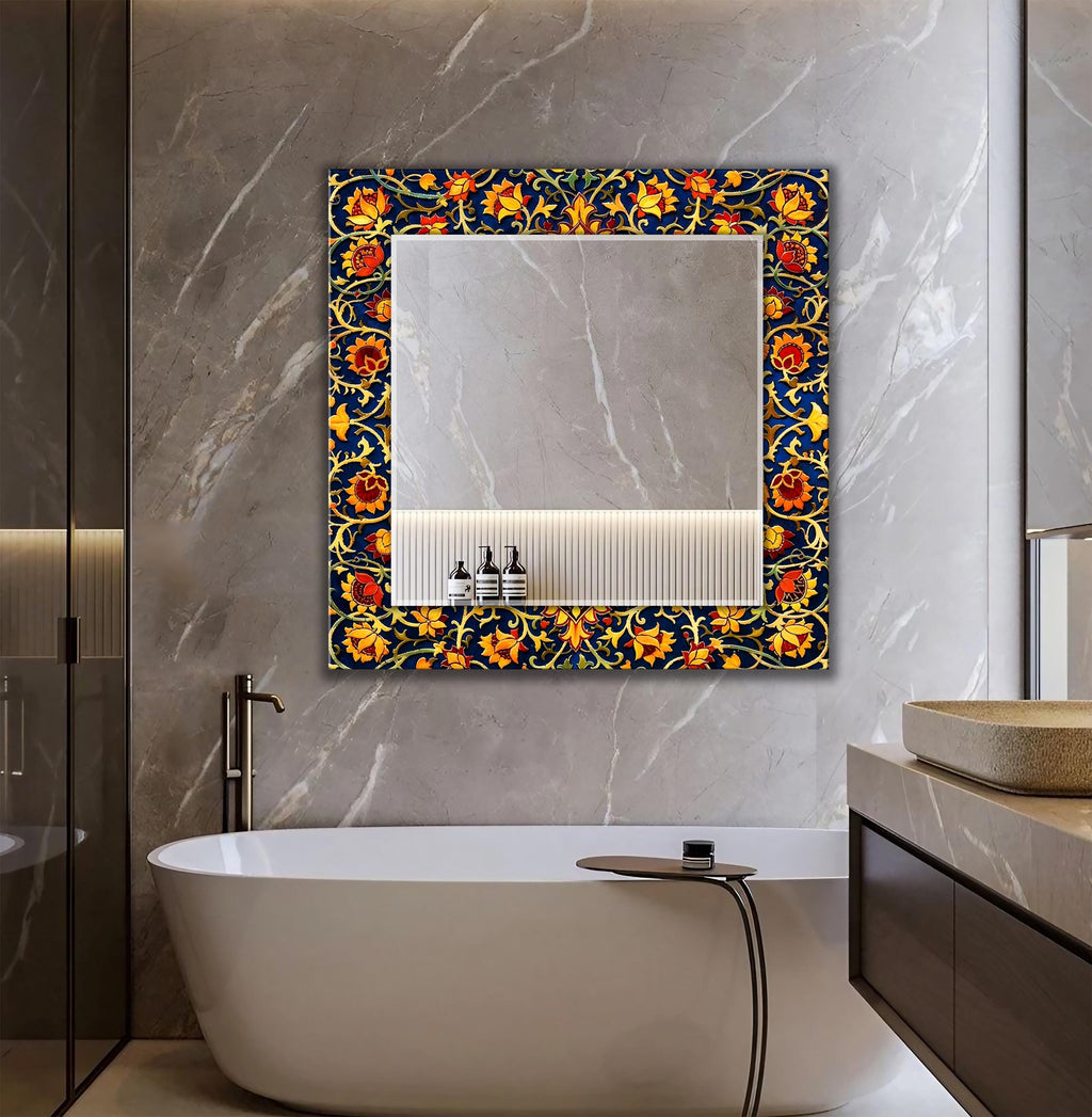 Persian Wall Mirror, Floral Decorative Round Mirror