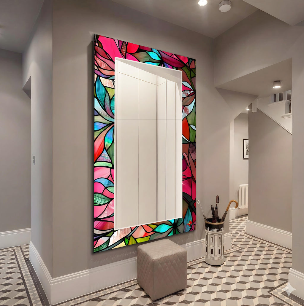 Pink Floral Mirror, Pink Abstract Art as Wall Mirror