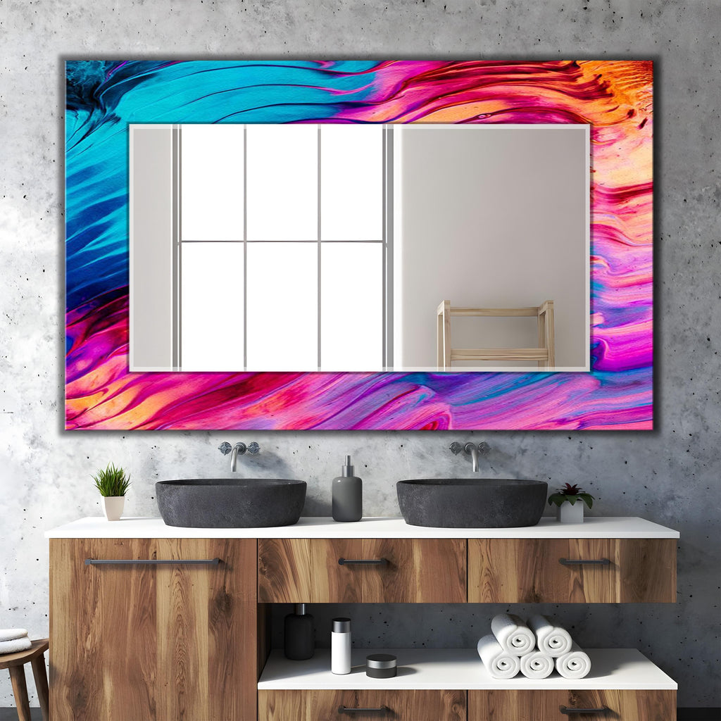 Red and Blue Wall Mirror, Colorful Cosmic Abstract Art as Wall Mirror