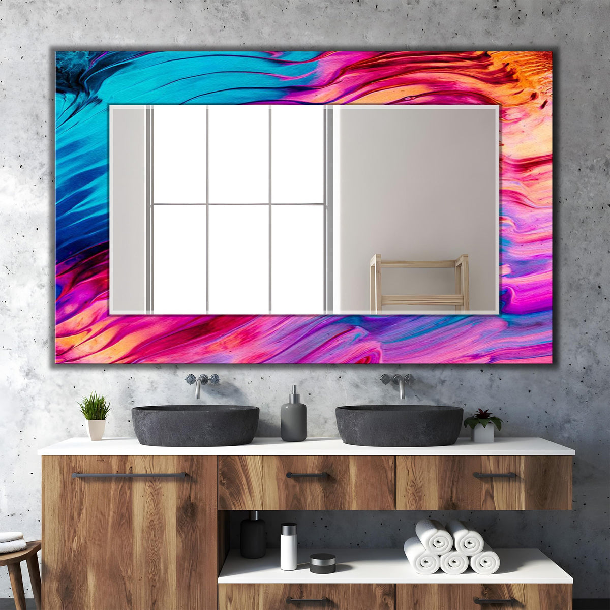 Red and Blue Wall Mirror, Colorful Cosmic Abstract Art as Wall Mirror
