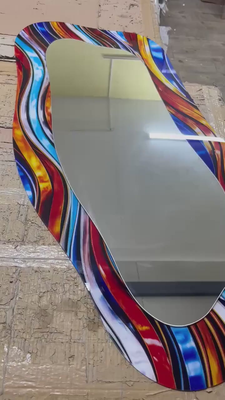 Irregular Wall Mirror, Stained Glass Mosaic Texture Wall Mirror, Orangic Full Length Mirror