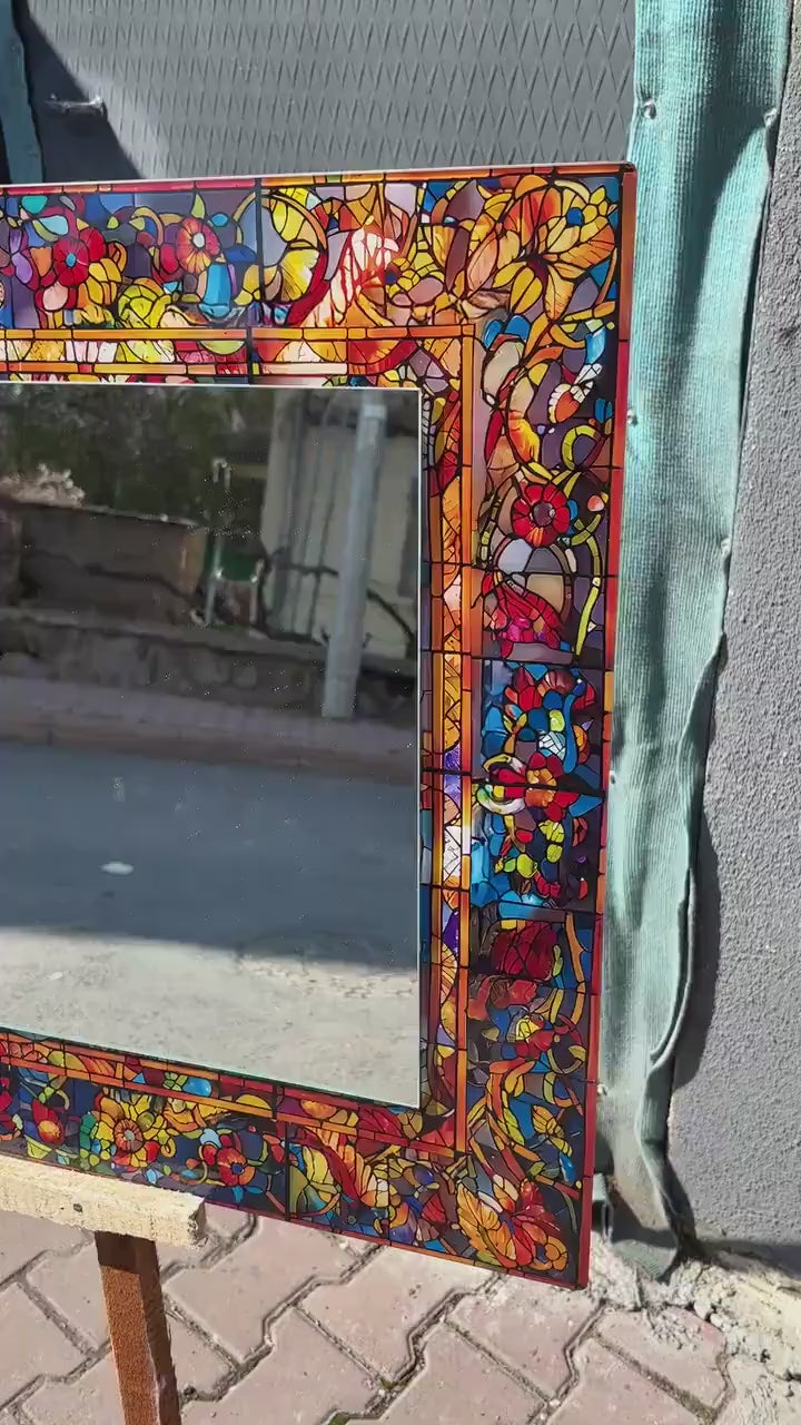 Decorative Full Length Mirror, Mandala Texture Glass Wall Art as Mirror