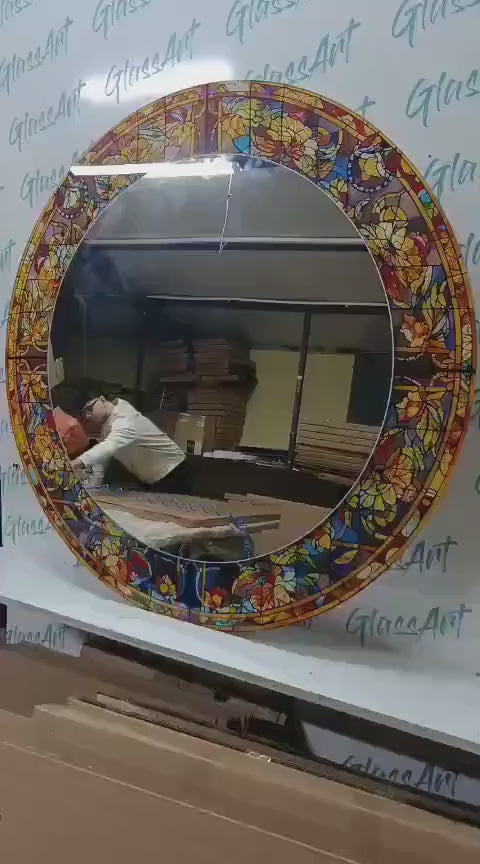 Decorative Round Wall Mirror, Luxury Leaf Pattern as Large Mirror